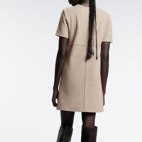 NEW ZARA Cotton Blend Knitted Mini Dress in light Camel Colour, Size M - Picture 4 of 15